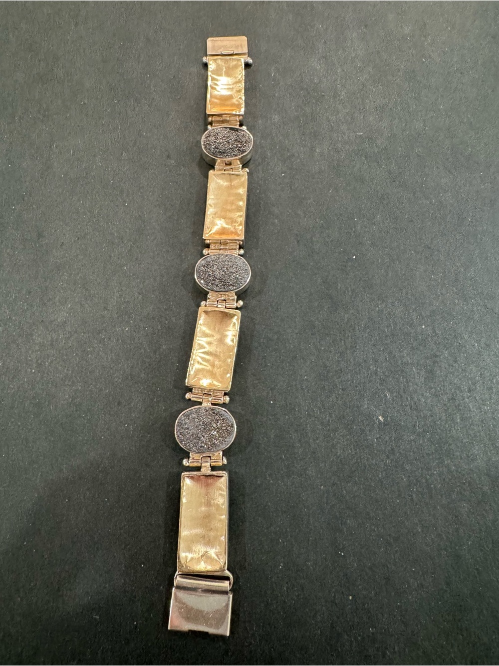 Gold-Tone and Black Druzy Link Bracelet - Women Jewelry made in Israel.